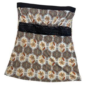 Vintage Y2K Charlotte Russe Sz Medium 70s Print Braided Belt Strapless Tube Top